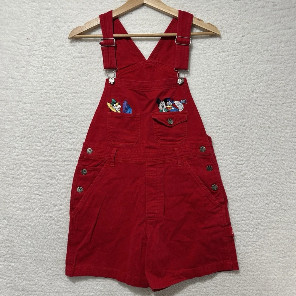 Mickey Mouse Unlimited Disney Donald Duck GOOFY Red Overalls shorts 90s Size S